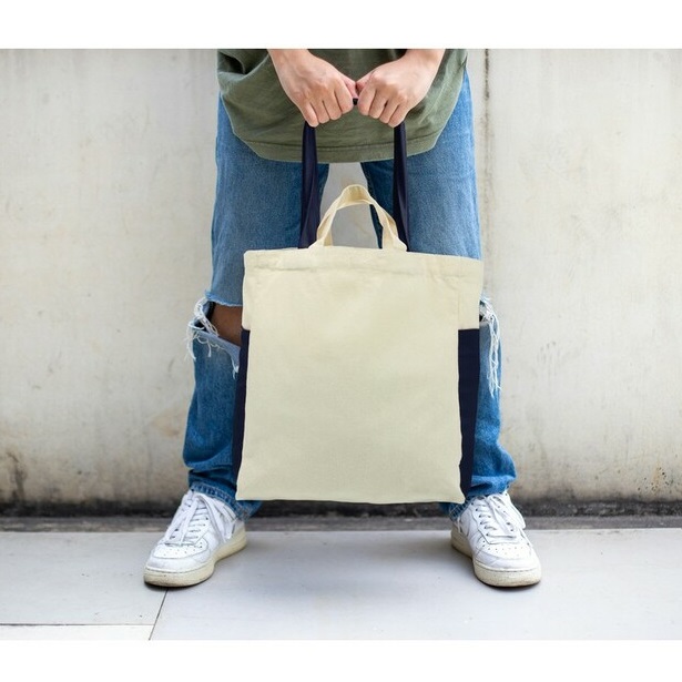 Cotton Bag with a Sewn-in Bottom and Side Pockets for Printing
